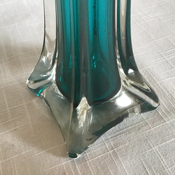 Large Soliflore Art Glass Vase, 1960s Green and Clear Glass - Picture 8 of 8